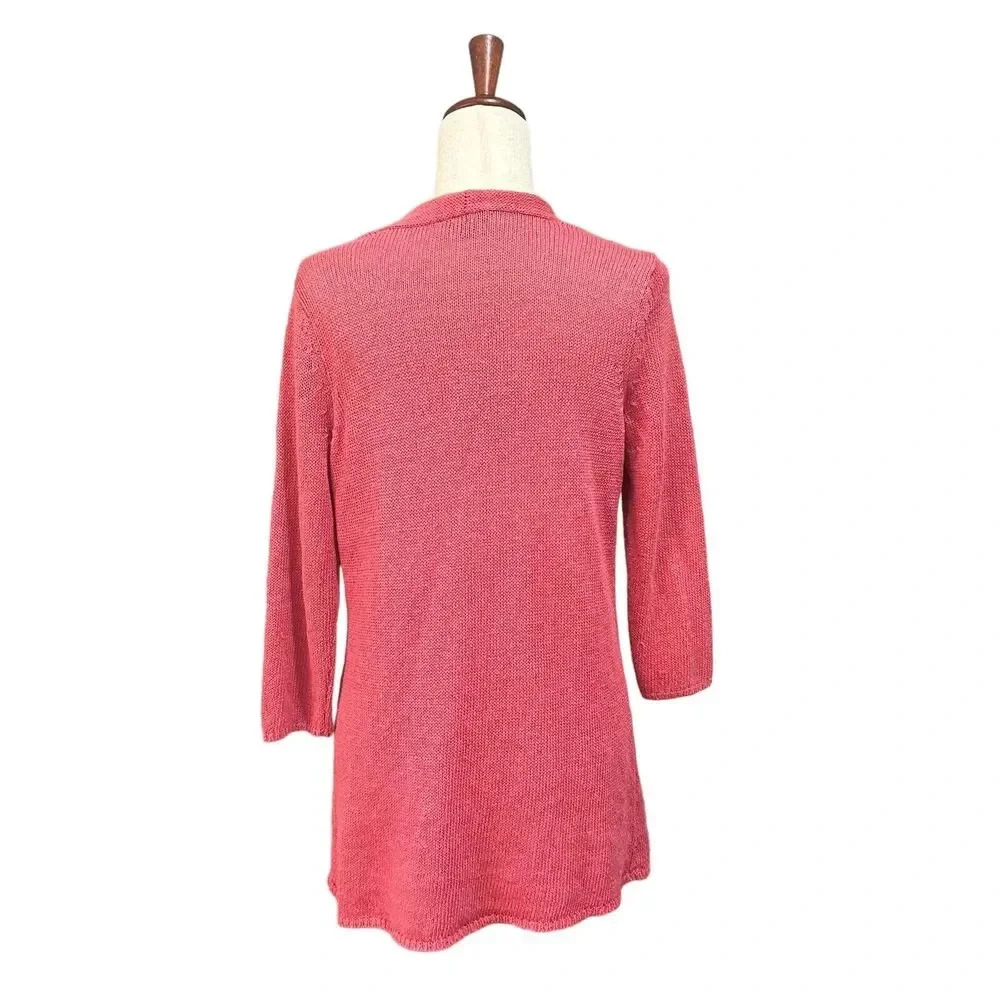 J. Jill Sweater Extra Small XS Women's Coral Linen & Rayon Open Front Cardigan - Picture 5 of 11
